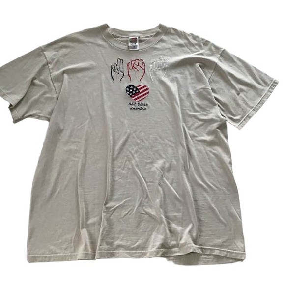 American Sign Language T-Shirt USA ASL Patriotic Flag XXL Adult 2X God Bless - Picture 1 of 5